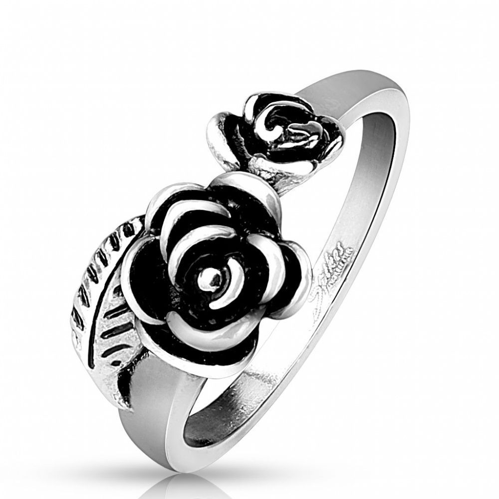 Кольцо Две розы с листом