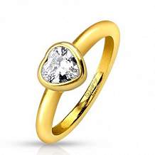 Изображение кольцо золотого цвета сердечко в оправе spikes KL-000859
