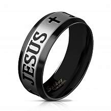 Изображение кольцо черное с надписью иисус spikes KL-001465, KL-001464