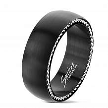 Изображение кольцо черное матовое со стальным краем spikes KL-001489
