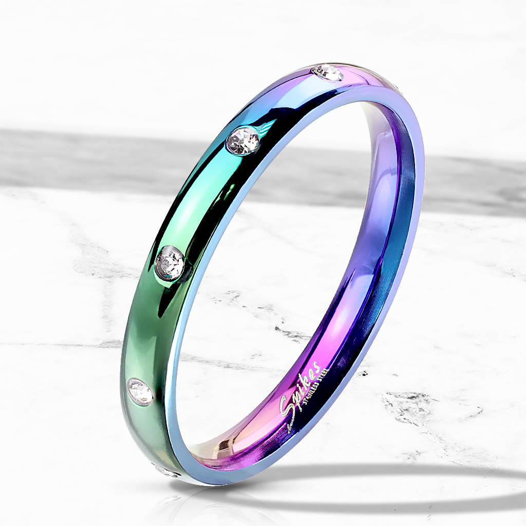 Кольцо тонкое обручальное цвета радуги