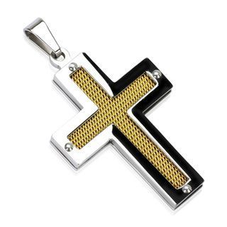 Крест стальной с золотой решеткой в центре