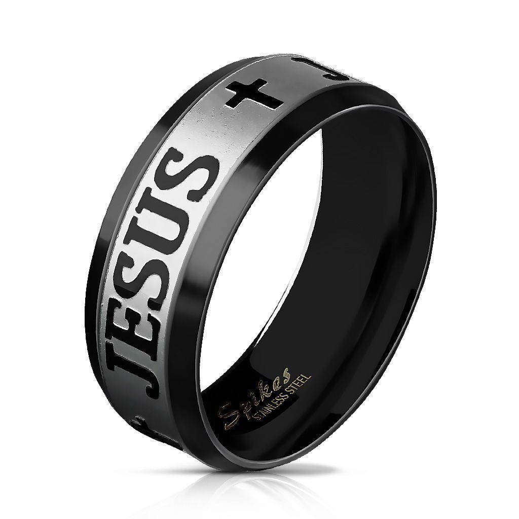 Кольцо черное с надписью Иисус