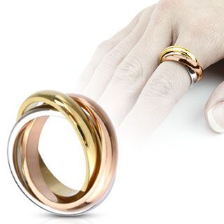 Кольцо женское переплетенные трехцветные кольца