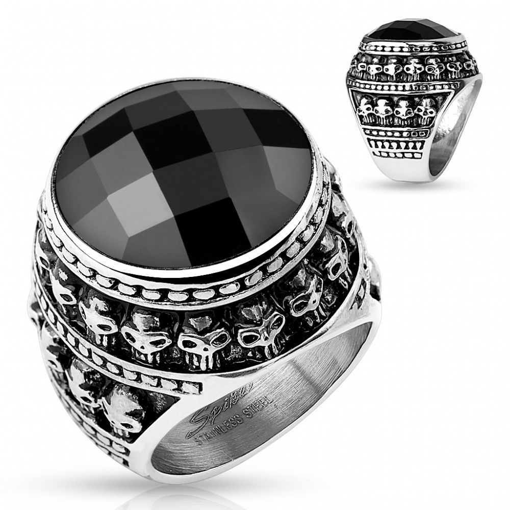 Кольцо перстень с крупным круглым граненым черным камнем