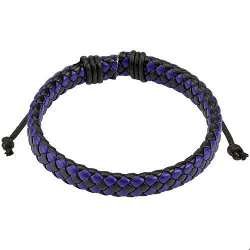 Браслет плетеный кожаный фиолетовый с черным