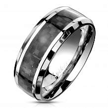 Изображение кольцо стальное инкрустированное черным карбоном spikes KL-000647