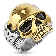 Изображение кольцо байкерское золотой череп spikes KL-001003