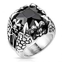 Изображение кольцо перстень с крупным черным цирконом коготь дракона  spikes KL-000459