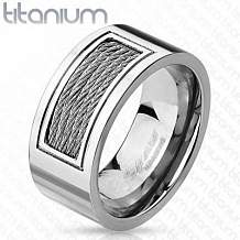 Изображение кольцо кольцо широкое титановое с тросами в декоративной прорези spikes KL-000045