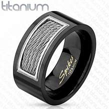 Изображение кольцо из титана чёрное с декоративными тросами spikes KL-001271