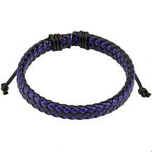 Изображение браслет плетеный кожаный фиолетовый с черным spikes BR-000279