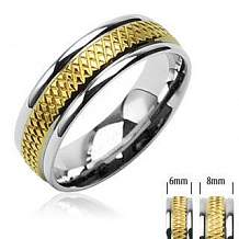Изображение кольцо стальное с рифлёным золотым центром spikes 
