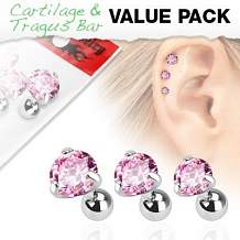 Изображение пирсинг для уха или губы ассорти с розовым камнем 3 штуки   spikes PR-000285