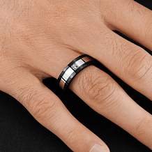Изображение кольцо черное - белое с цирконом spikes KL-001500