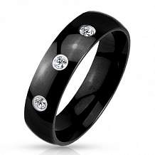 Изображение кольцо чёрное с тремя цирконами spikes KL-001370