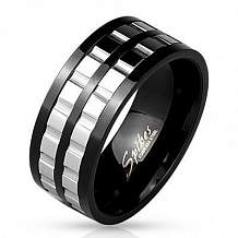 Изображение кольцо черное с двумя калиброванными дорожками spikes KL-000884