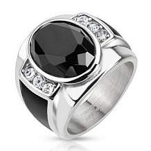 Изображение перстень стальной с овальным черным камнем spikes KL-000468
