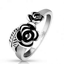 Изображение кольцо две розы с листом spikes KL-000886
