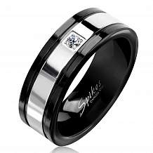 Изображение кольцо черное - белое с цирконом spikes KL-001500