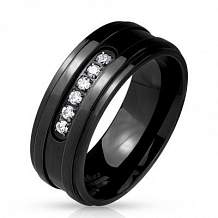 Изображение кольцо черное с 6 цирконами spikes KL-001439