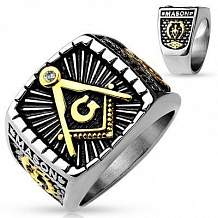 Изображение кольцо печатка с символом масонства spikes KL-001379