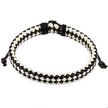 Изображение браслет плетеный кожаный черный с белым на завязках spikes BR-000283