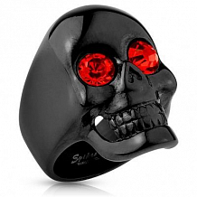 Изображение кольцо череп черный глянцевый с красными цирконами в глазах spikes KL-000997