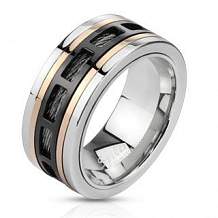 Изображение кольцо стальное с черными тросами и над ними двухцветные прямоугольники  spikes KL-000744