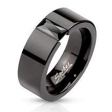Изображение кольцо простое черное с прямоугольным черным цирконом spikes KL-000711, KL-000712