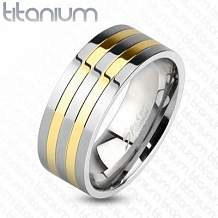 Изображение кольцо из титана полосатое с золотыми полосами spikes KL-001309