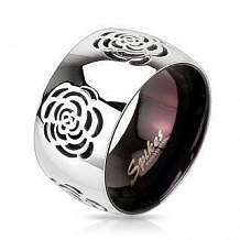 Изображение кольцо женское широкое с черным рисунком розы по окружности spikes KL-000597