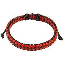 Изображение браслет плетеный кожаный красный с черным spikes BR-000284
