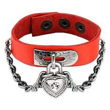 Изображение браслет красный с подвесом сердце на цепях  spikes BR-000198