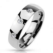 Изображение кольцо стальное с тремя цирконами spikes KL-001368, KL-001369