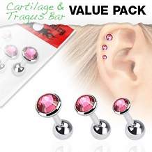 Изображение пирсинг для уха с розовыми цирконами 3 штуки  spikes PR-000279