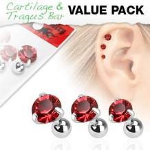 Изображение пирсинг для уха или губы ассорти с красным камнем 3 штуки   spikes PR-000287